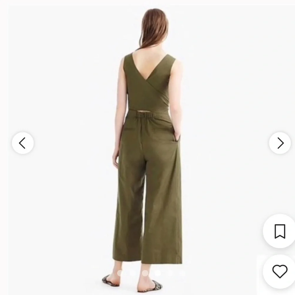 JCrew Olive Green Wrap Tie Jumpsuit in Poplin Size 0